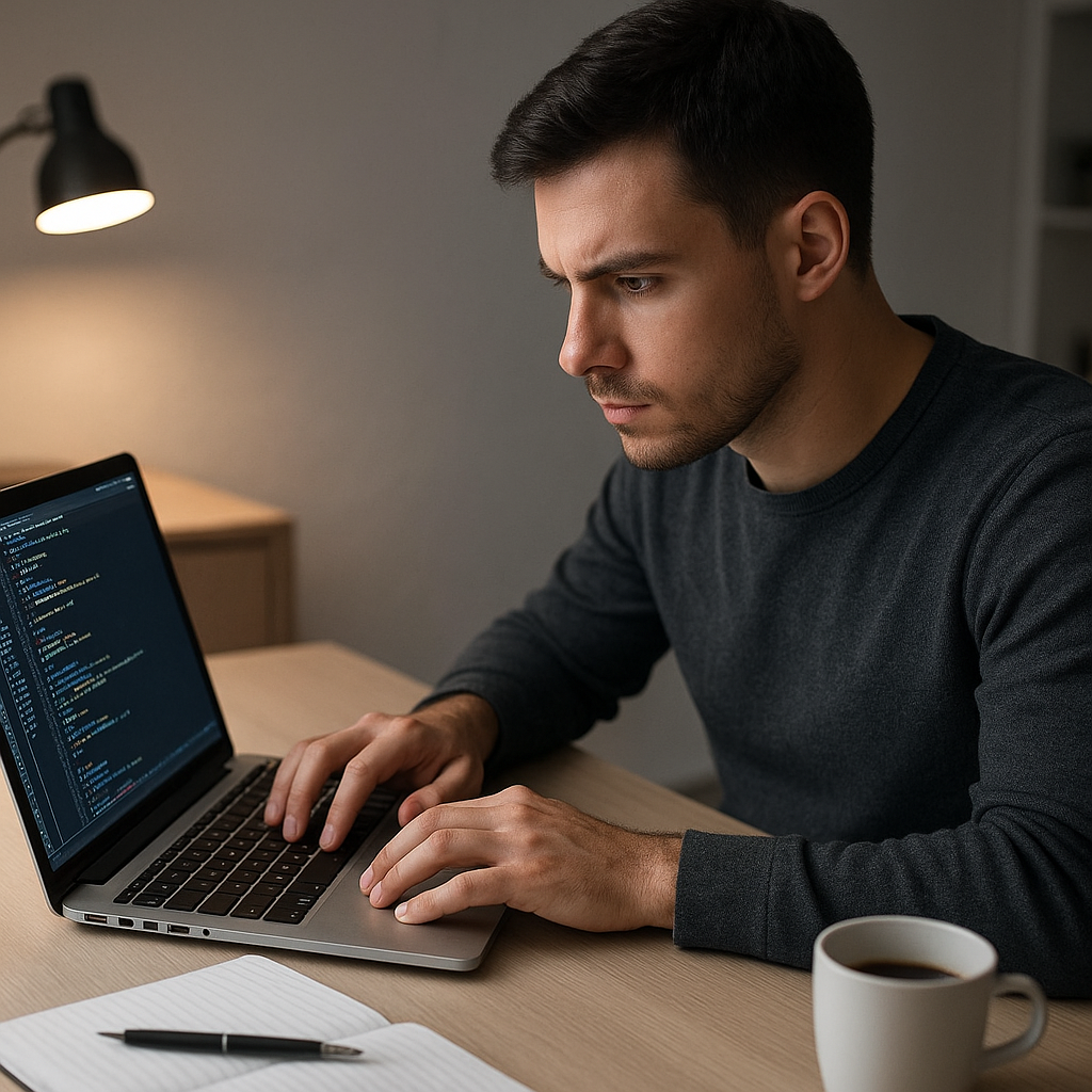 ノートPCでコーディングを学ぶ人のイメージ
