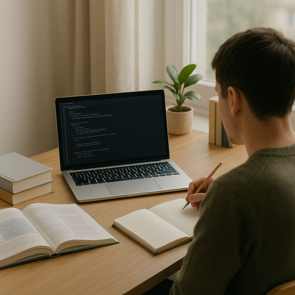 未経験からIT転職を考える人がデスクで準備している様子