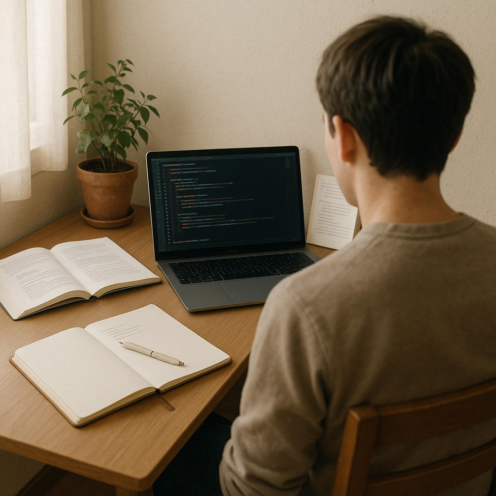未経験からIT転職を目指してプログラミング学習を比較するデスク風景